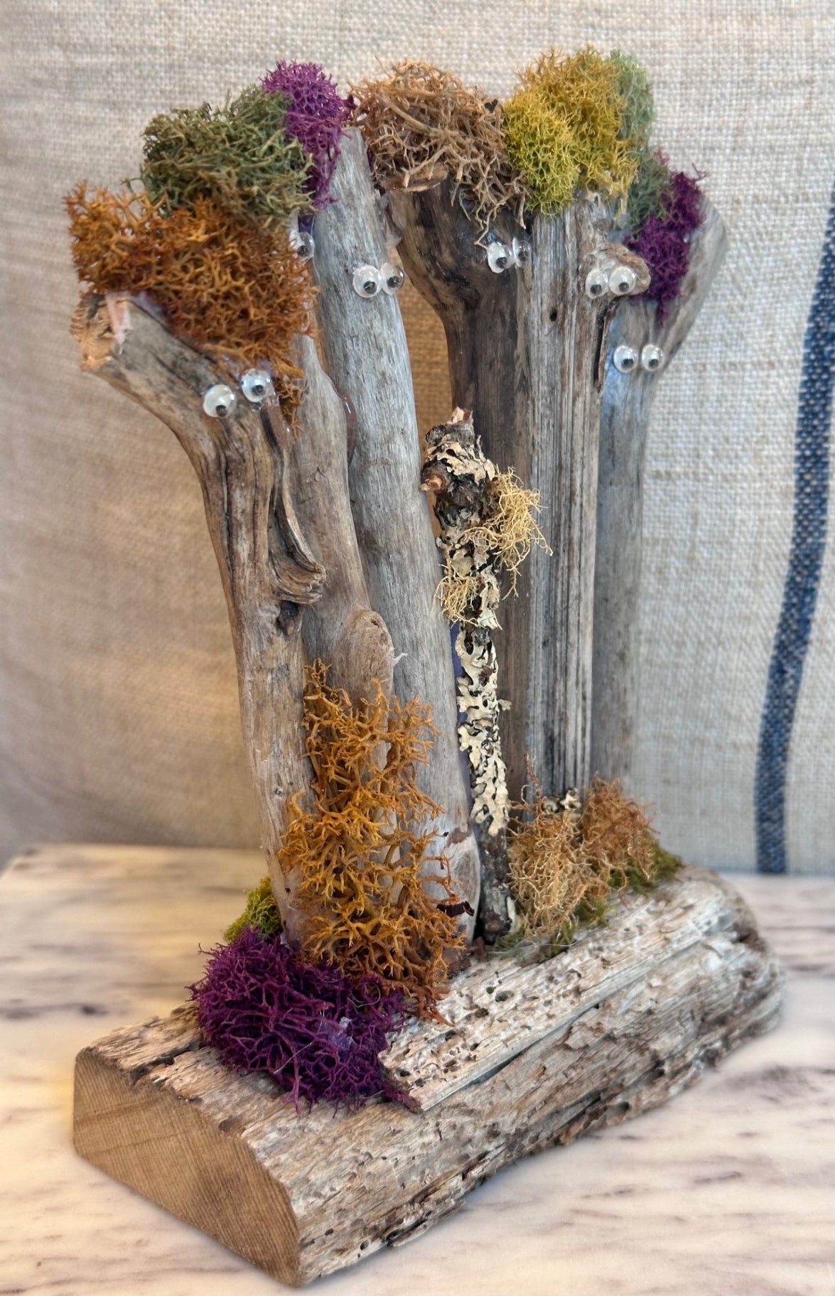 Vintage driftwood and moss figurine 