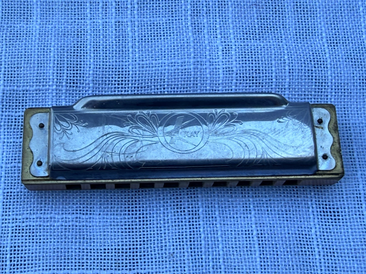 Vintage Kay "St. Louis" Harmonica in Key of G | Ornate Engraved Blues Harp with Original Case