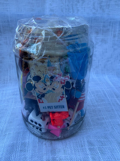 Vintage Toy & Ephemera "Junk Drawer" Lot | Mickey Mouse Pin & Astronaut in Mason Jar