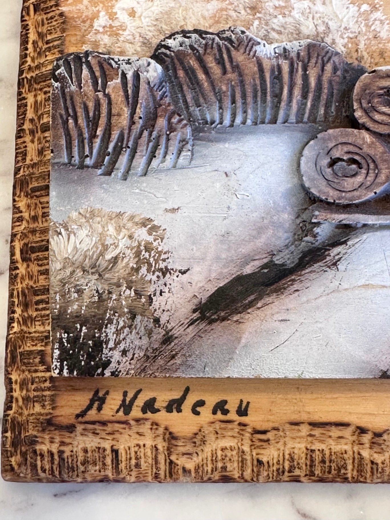 Original Henri Nadeau 3D wood carving winter logging