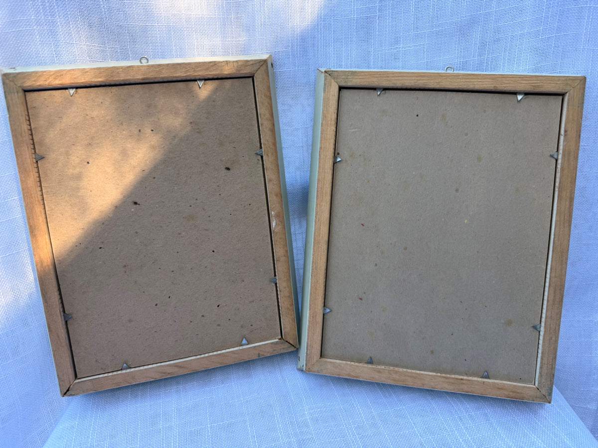 Pair of Vintage Framed Asian-Style Floral Prints | Shadowbox Frames w/ Egrets & White Lilies