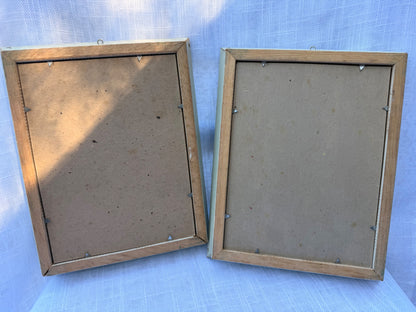 Pair of Vintage Framed Asian-Style Floral Prints | Shadowbox Frames w/ Egrets & White Lilies