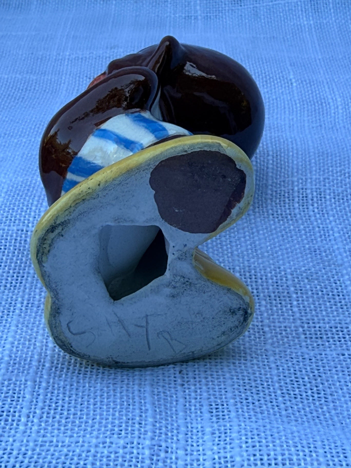 Vintage Black Americana Ceramic Figurine | Boy in Blue & White Stripes
