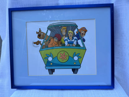 Framed Scooby-Doo "Mystery Machine" Animation Art Print | Retro Cartoon Wall Decor