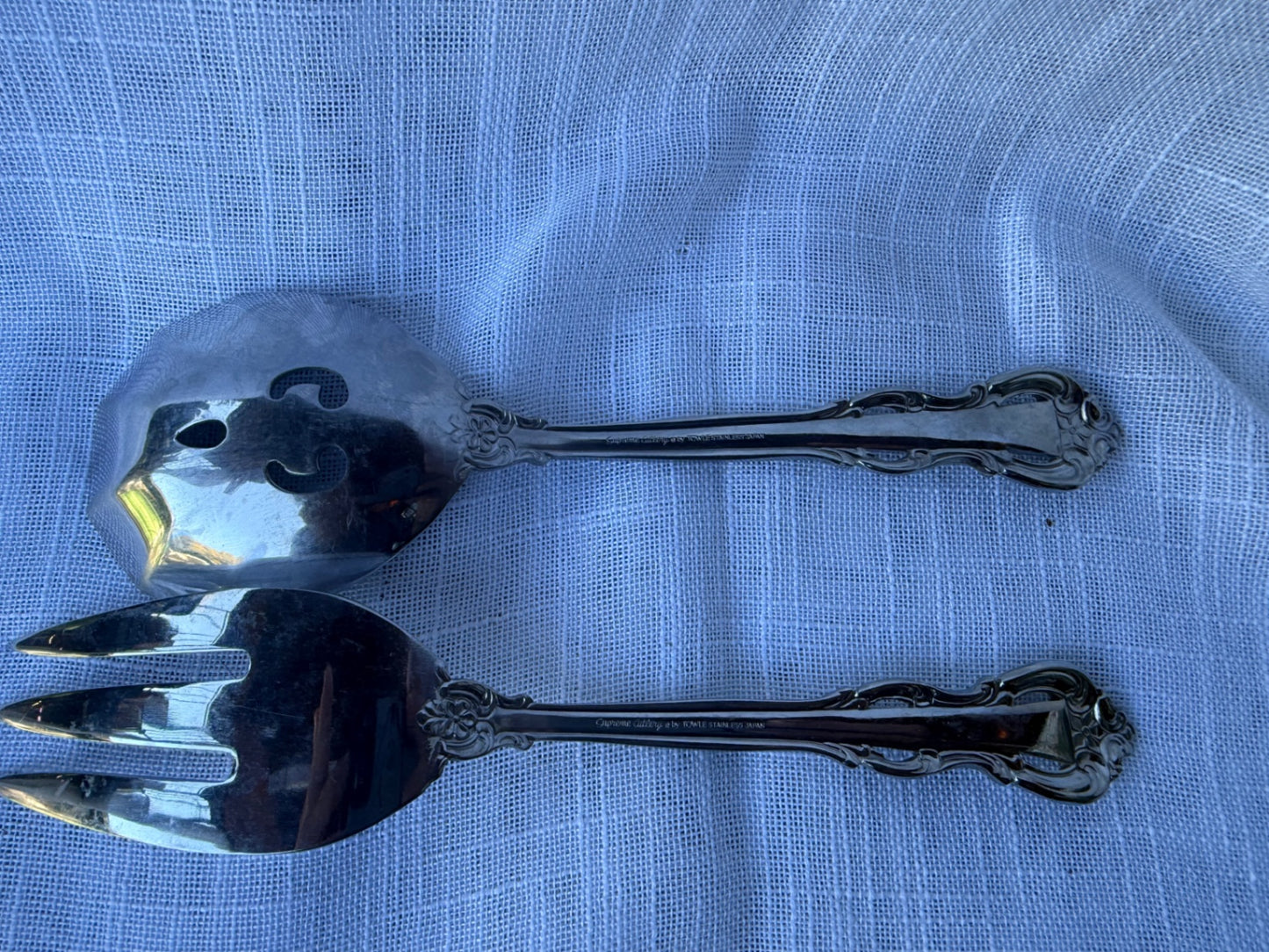 Vintage Towle Supreme Cutlery Salad Serving Set | Stainless Steel Fork & Pierced Spoon
