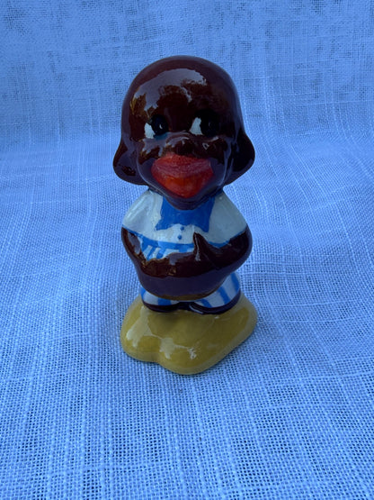 Vintage Black Americana Ceramic Figurine | Boy in Blue & White Stripes