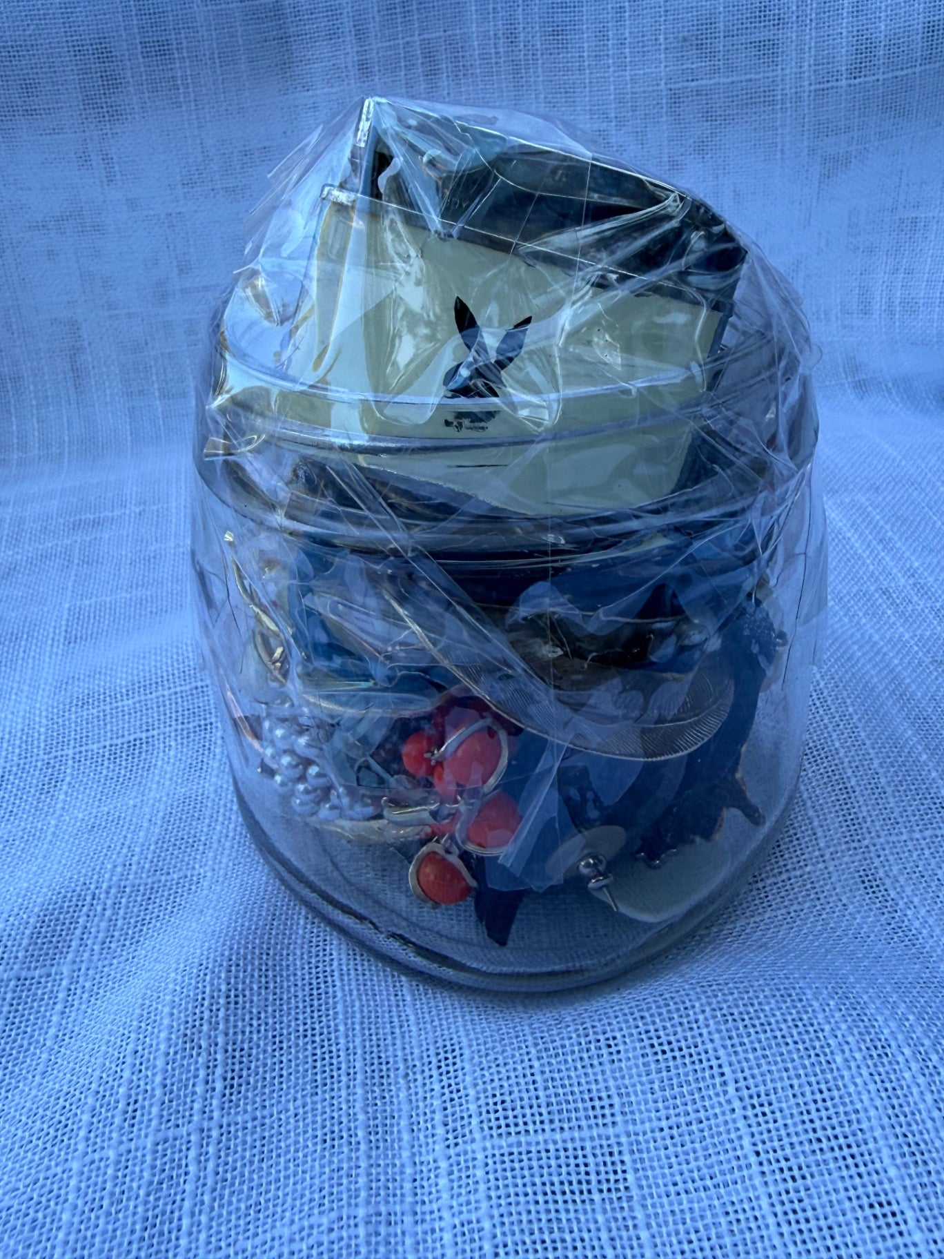 Vintage Jewelry & Ephemera "Junk Drawer" Lot | Retro Playboy Lighter & Pearls in Kerr Mason Jar
