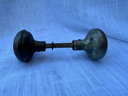 Vintage Cast Iron & Stamped Metal Door Knob Set | Antique Architectural Hardware Salvage w/ Spindle