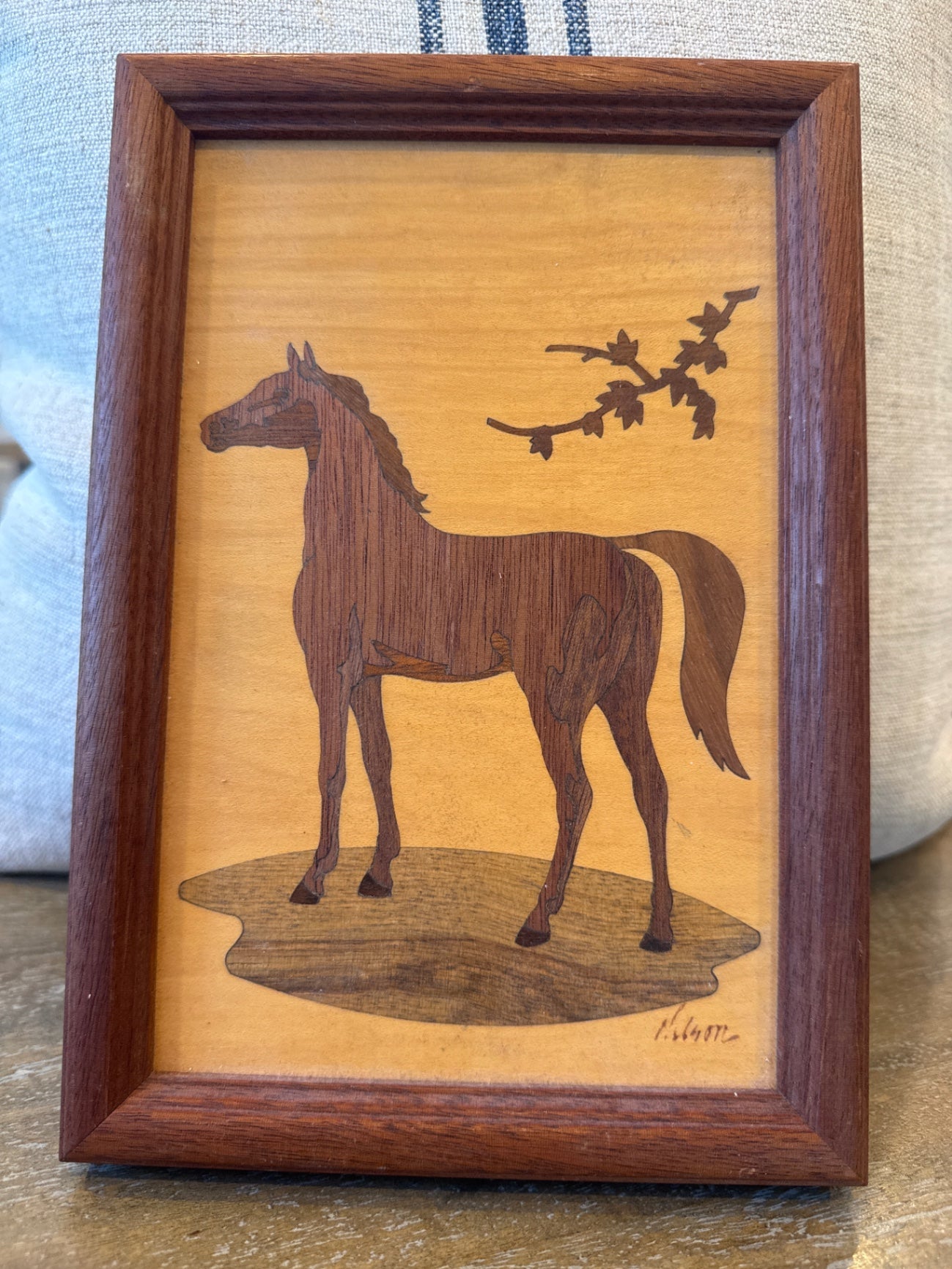 Vintage Jeffrey Nelson Hudson River Inlay NY wood horse plaque