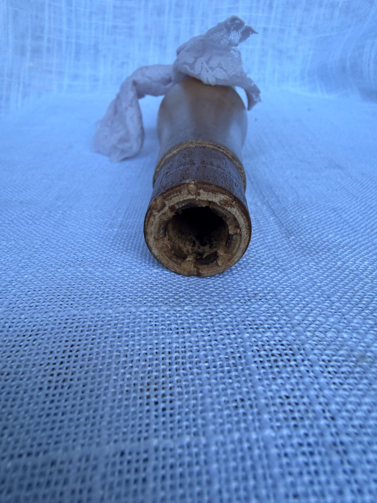 Vintage Turned Wood Furniture Spindle | Farmhouse Salvage Decor w/ White Lace Tie