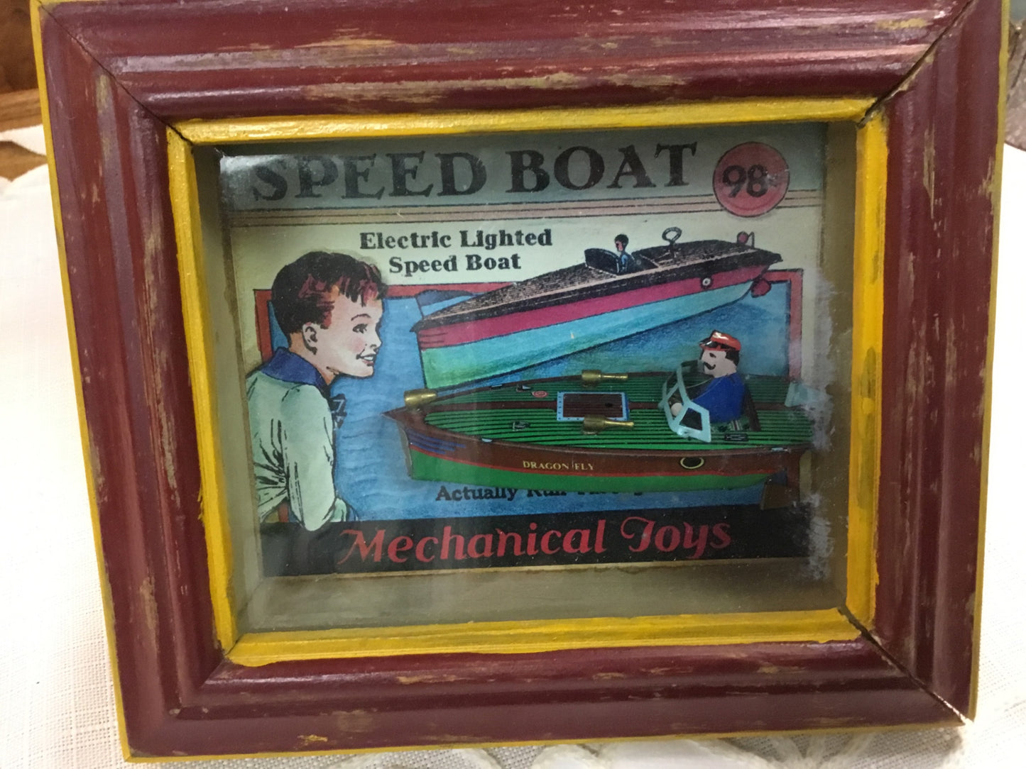 SPEED BOAT Mechanical Toy shadow box
