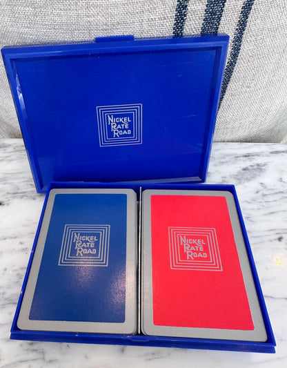 Vintage double deck nickel plate Road playing cards complete