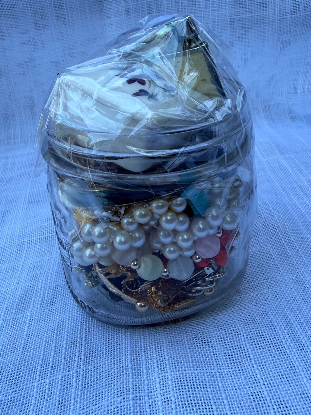 Vintage Jewelry & Ephemera "Junk Drawer" Lot | Retro Playboy Lighter & Pearls in Kerr Mason Jar