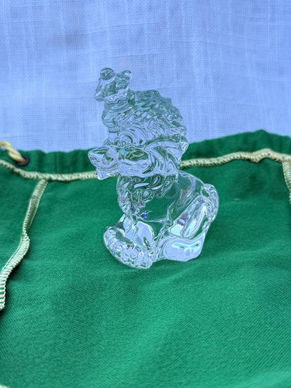 Vintage Clear Art Glass Seated Lion Figurine | Solid Heavyweight Crystal Desk Paperweight