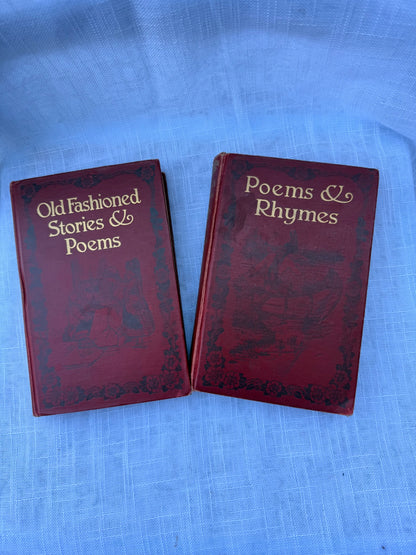 Set of 2 Antique 1907 "The Children's Hour" Books | Red Cloth Dark Academia Library Decor