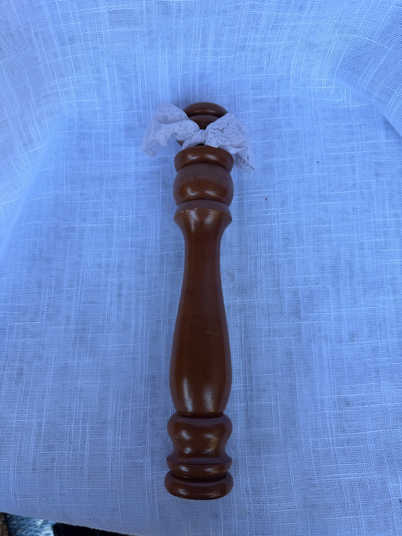 Vintage Turned Wood Furniture Spindle | Farmhouse Salvage Decor w/ White Lace Tie