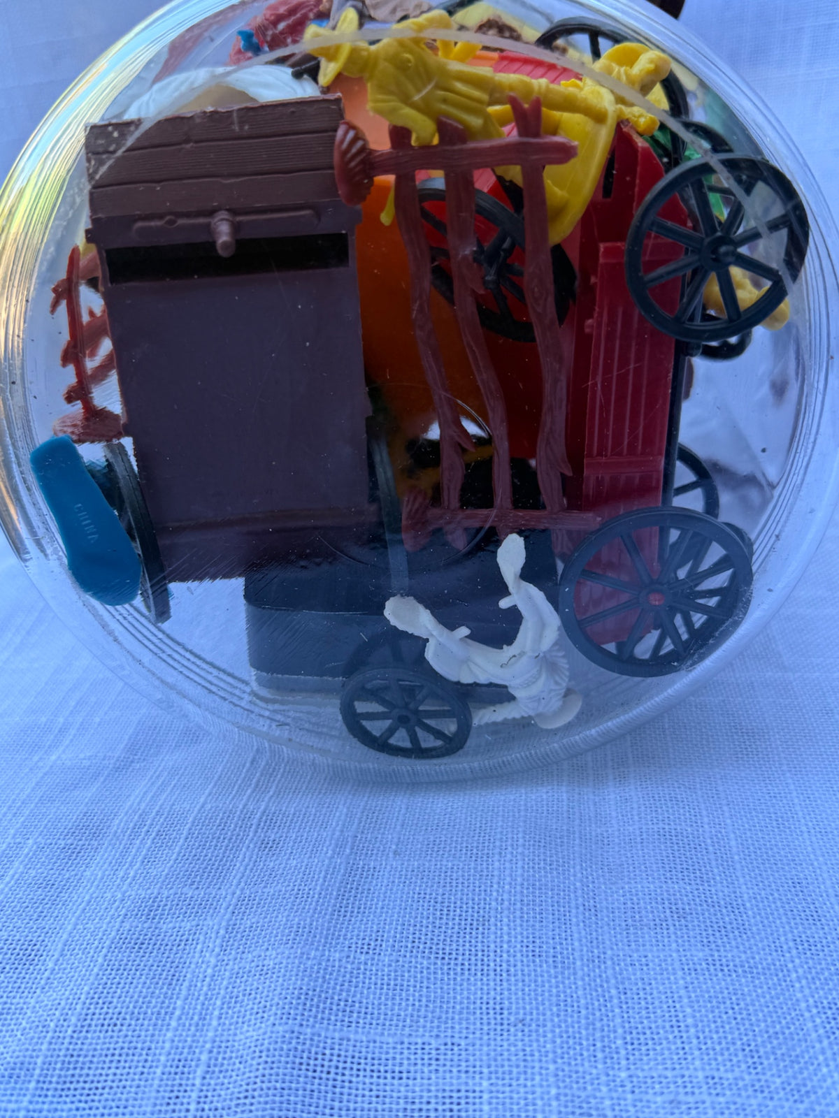 Vintage Plastic "Wild West" Playset Toy Lot | Cowboys, Wagons & Horses in Display Jar