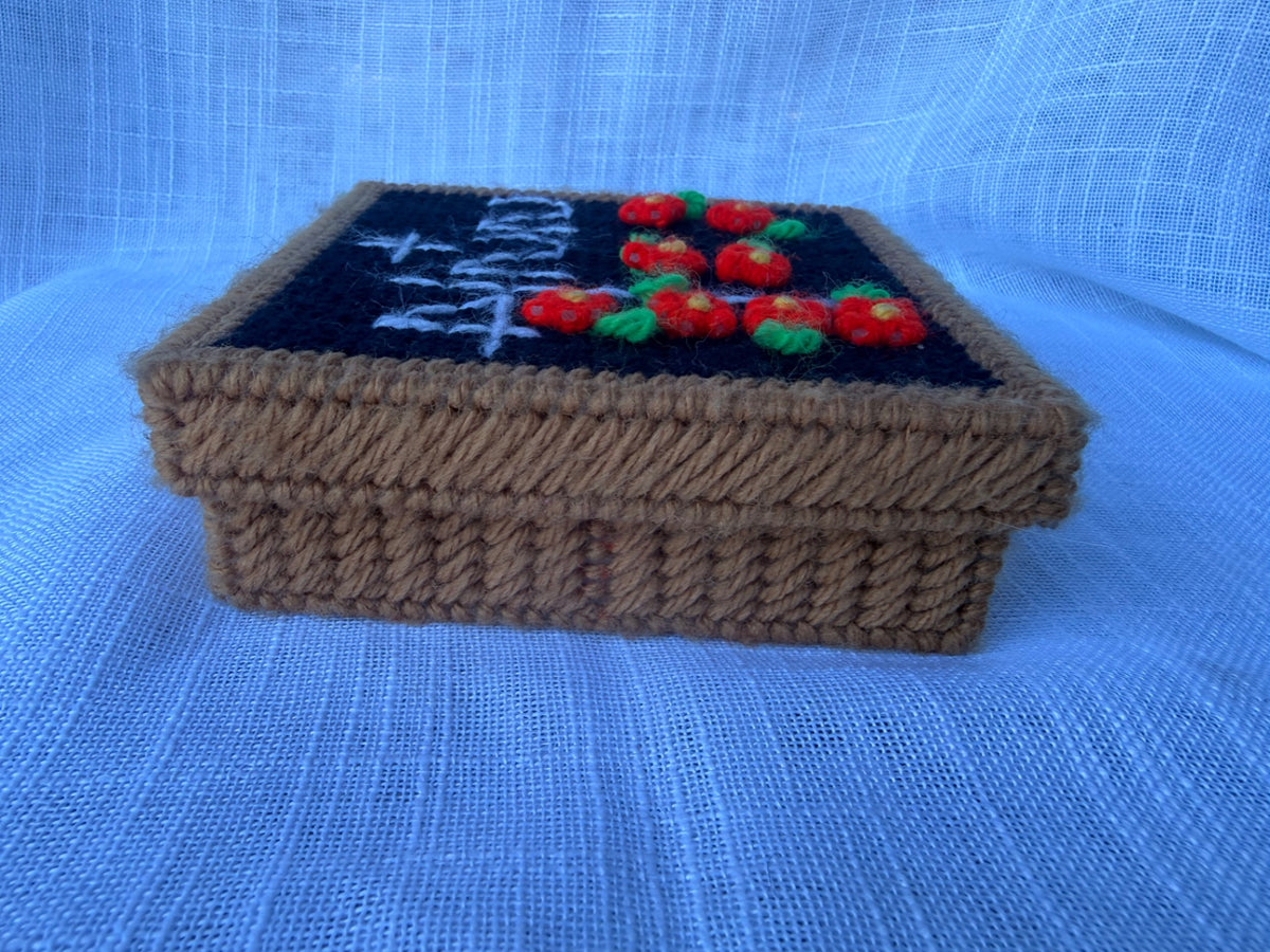 Vintage Plastic Canvas Apple Math Trinket Box | Retro Handmade Teacher Desk Decor