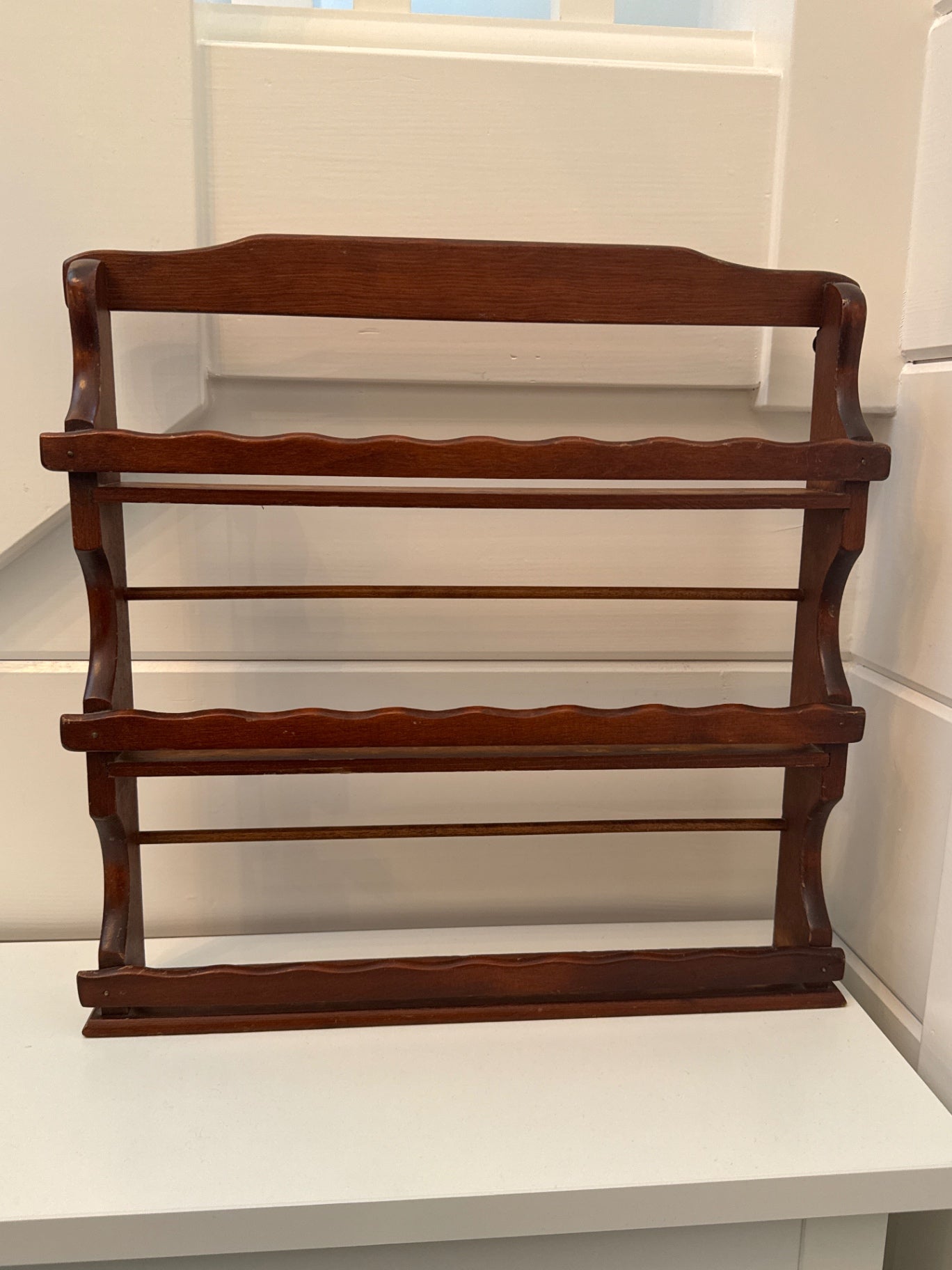 vintage wooden three-tier wall-mounted spice rack 