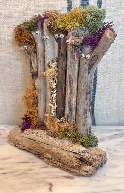 Vintage driftwood and moss figurine 