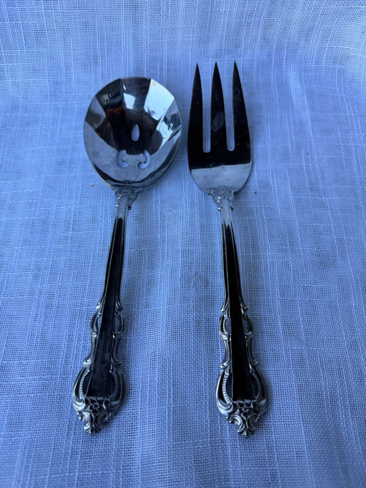 Vintage Towle Supreme Cutlery Salad Serving Set | Stainless Steel Fork & Pierced Spoon