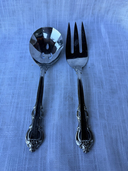 Vintage Towle Supreme Cutlery Salad Serving Set | Stainless Steel Fork & Pierced Spoon