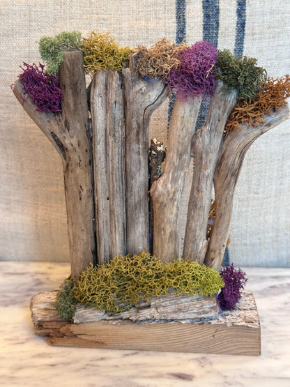 Vintage driftwood and moss figurine 