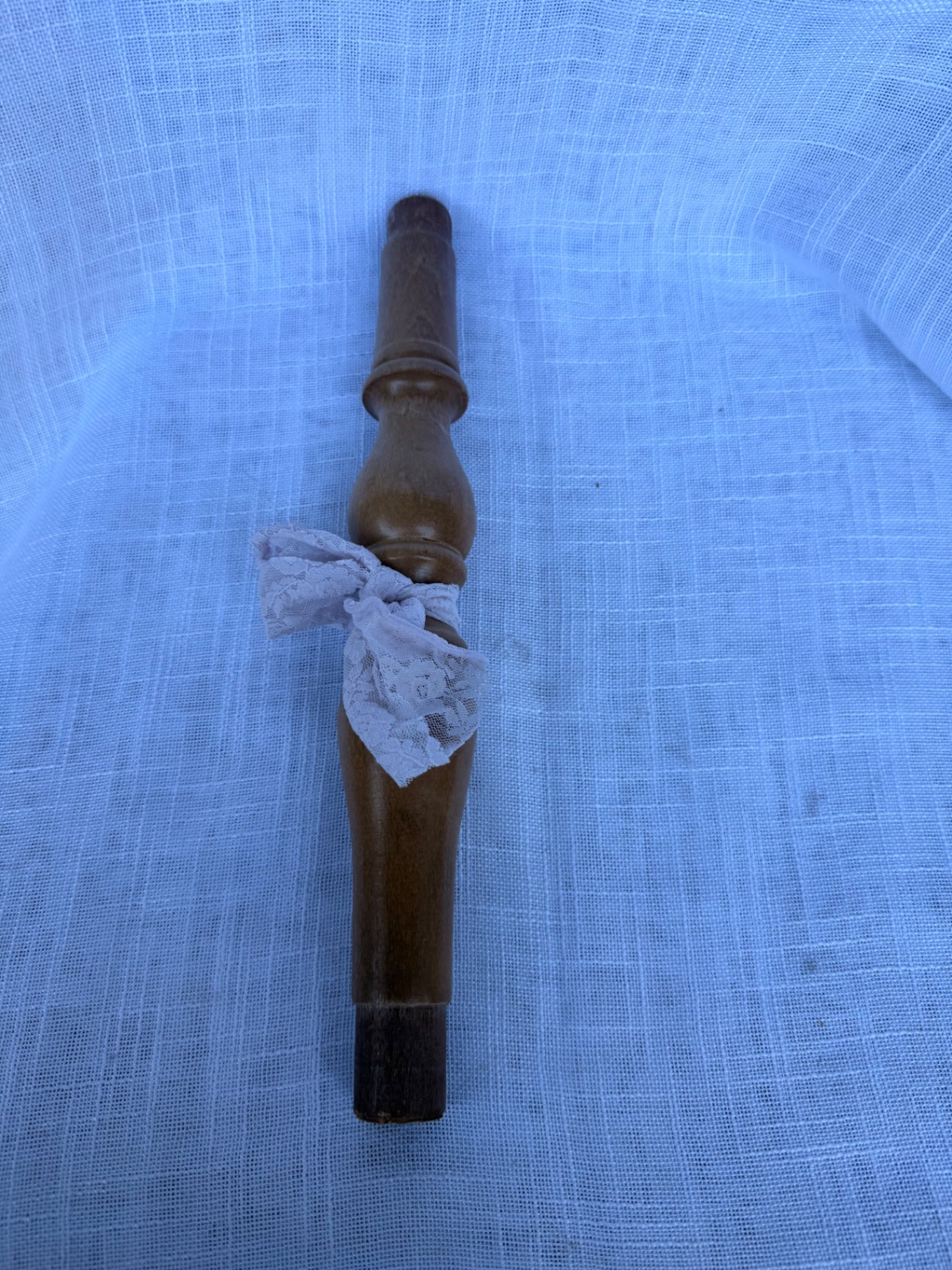 Vintage Turned Wood Furniture Spindle | Farmhouse Salvage Decor w/ White Lace Tie