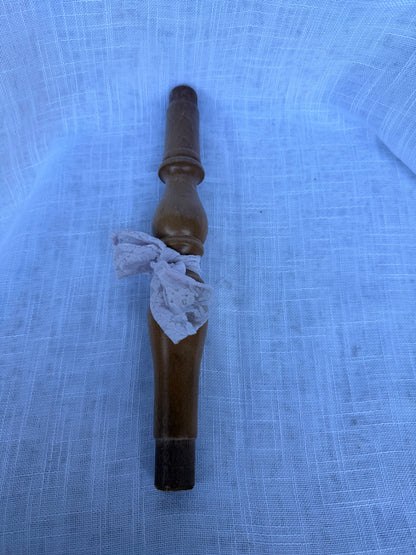 Vintage Turned Wood Furniture Spindle | Farmhouse Salvage Decor w/ White Lace Tie