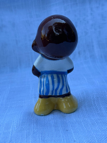 Vintage Black Americana Ceramic Figurine | Boy in Blue & White Stripes