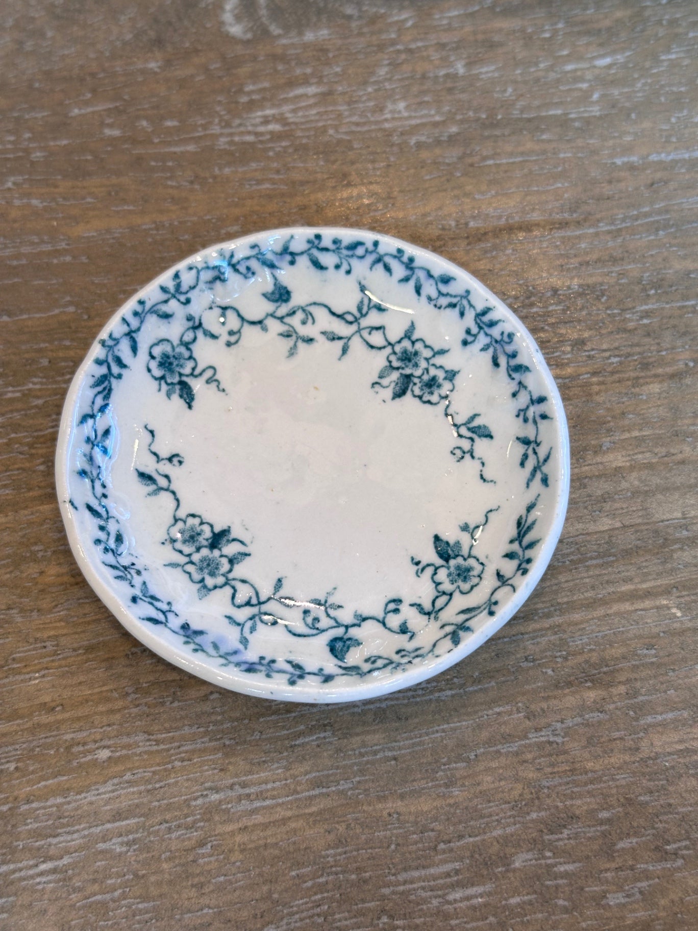 Antique teal transfer butter pat