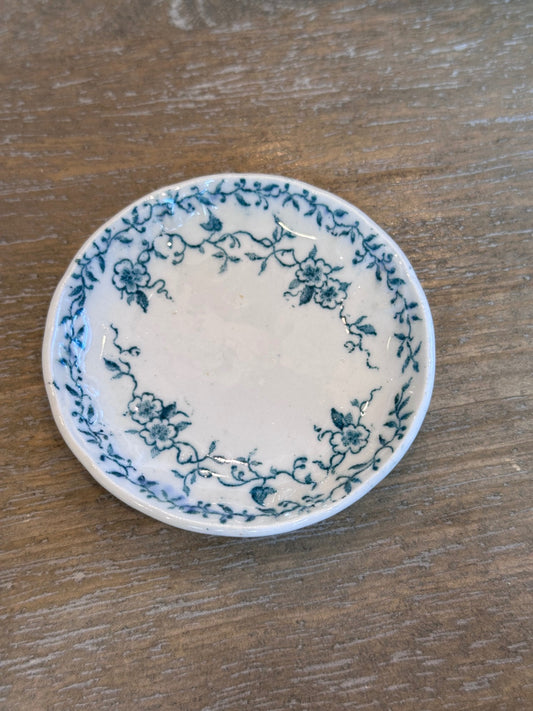 Antique teal transfer butter pat