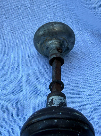 Vintage Cast Iron & Stamped Metal Door Knob Set | Antique Architectural Hardware Salvage w/ Spindle