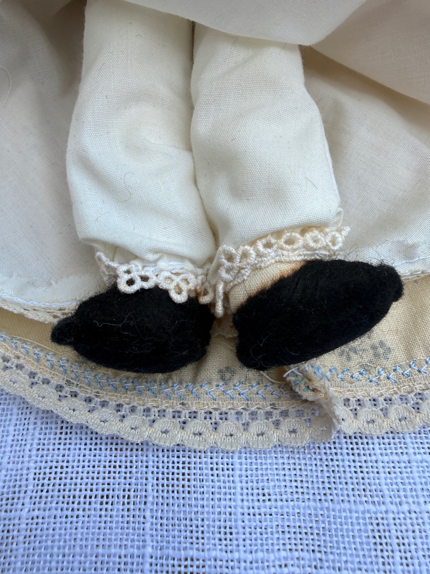 Vintage Handmade Prairie "Sewing" Rag Doll | Primitive Cloth Doll w/ Basket & Scissors