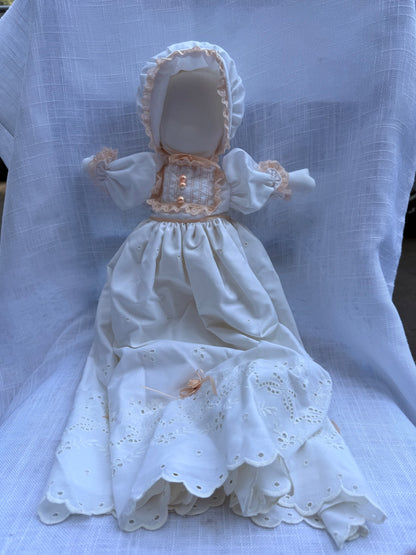 Handmade Amish-Style Faceless Cloth Doll | Vintage Prairie Dress w/ Eyelet Lace & Pearls
