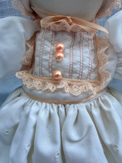 Handmade Amish-Style Faceless Cloth Doll | Vintage Prairie Dress w/ Eyelet Lace & Pearls