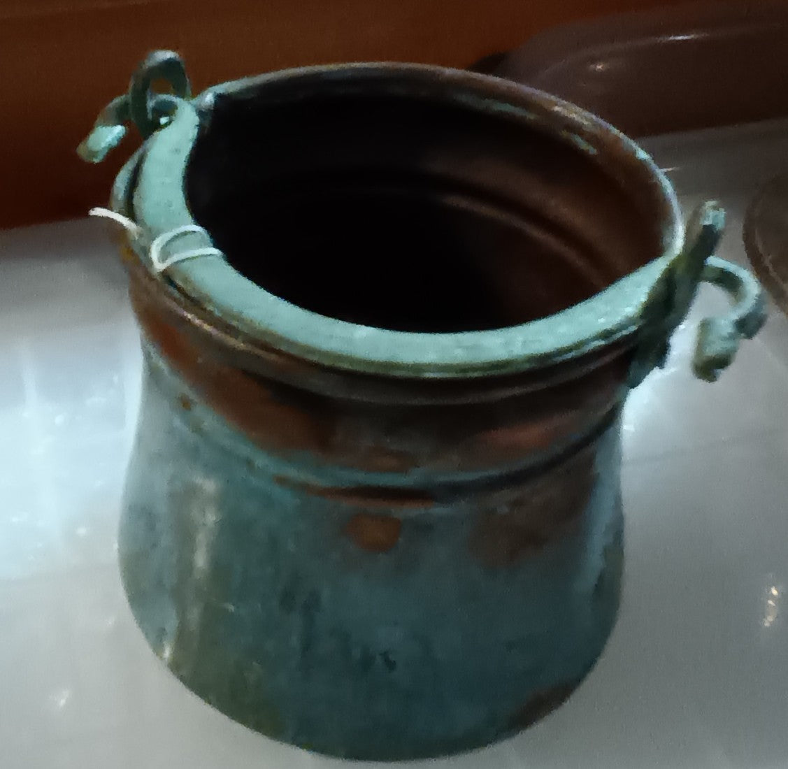 Patinated Copper Pot w/Swing Handle