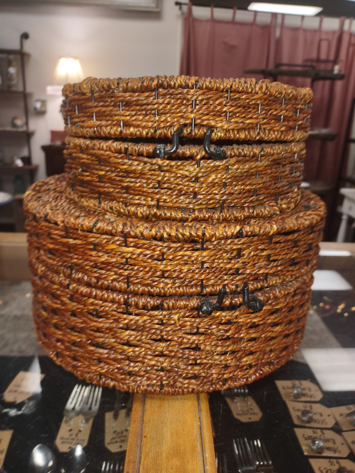 Set of woven baskets.