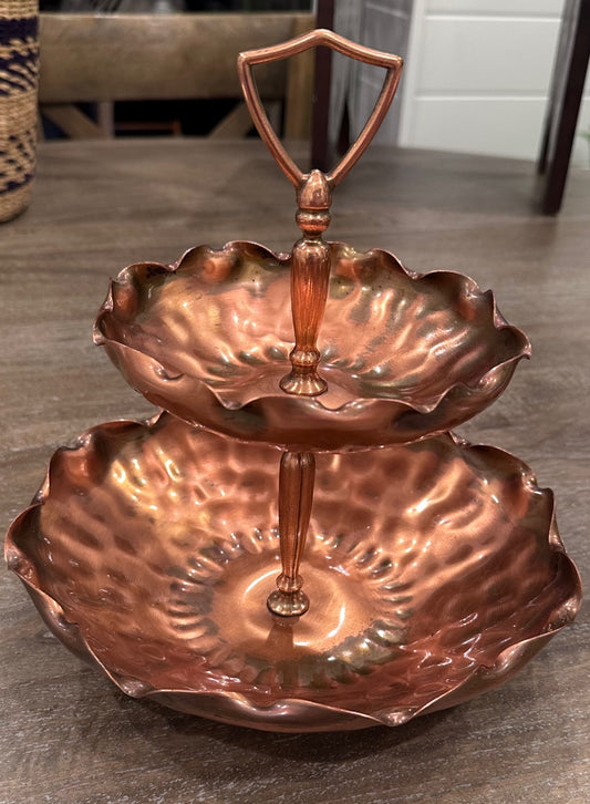 Vintage Gregorian Copper 2 tier Serving Tray 
