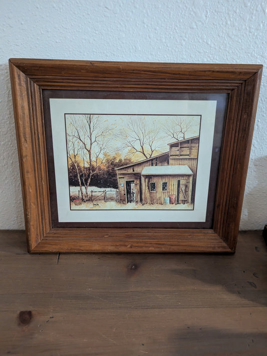 Vtg. Rustic Barn Framed Art