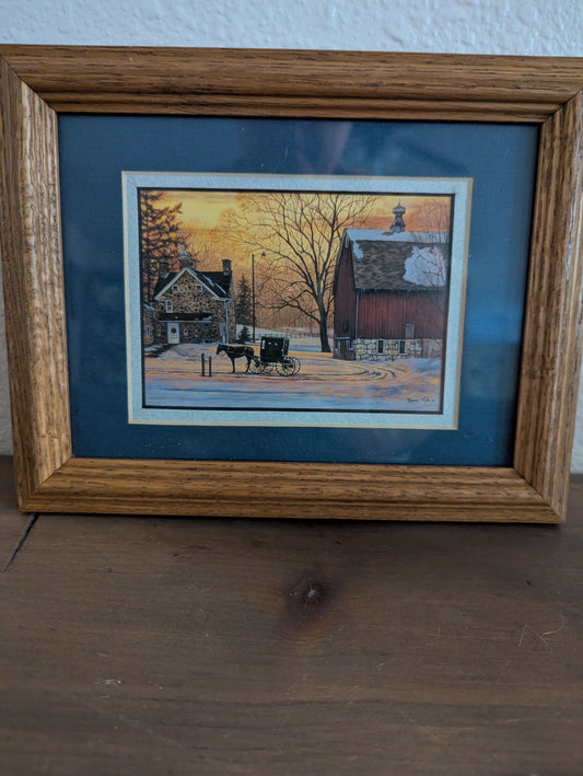 Vtg. Evening Visit framed Art