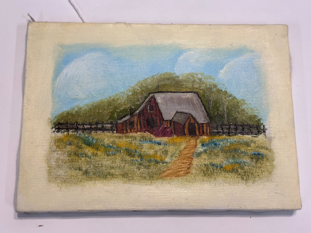 Barn in field original oil painting 