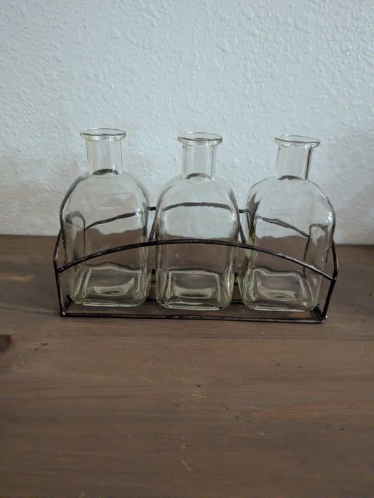 Vtg. Metal Caddy with 3 Glass Jars