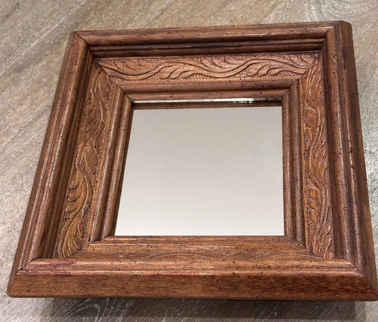 Vintage Wood Square Mirror 