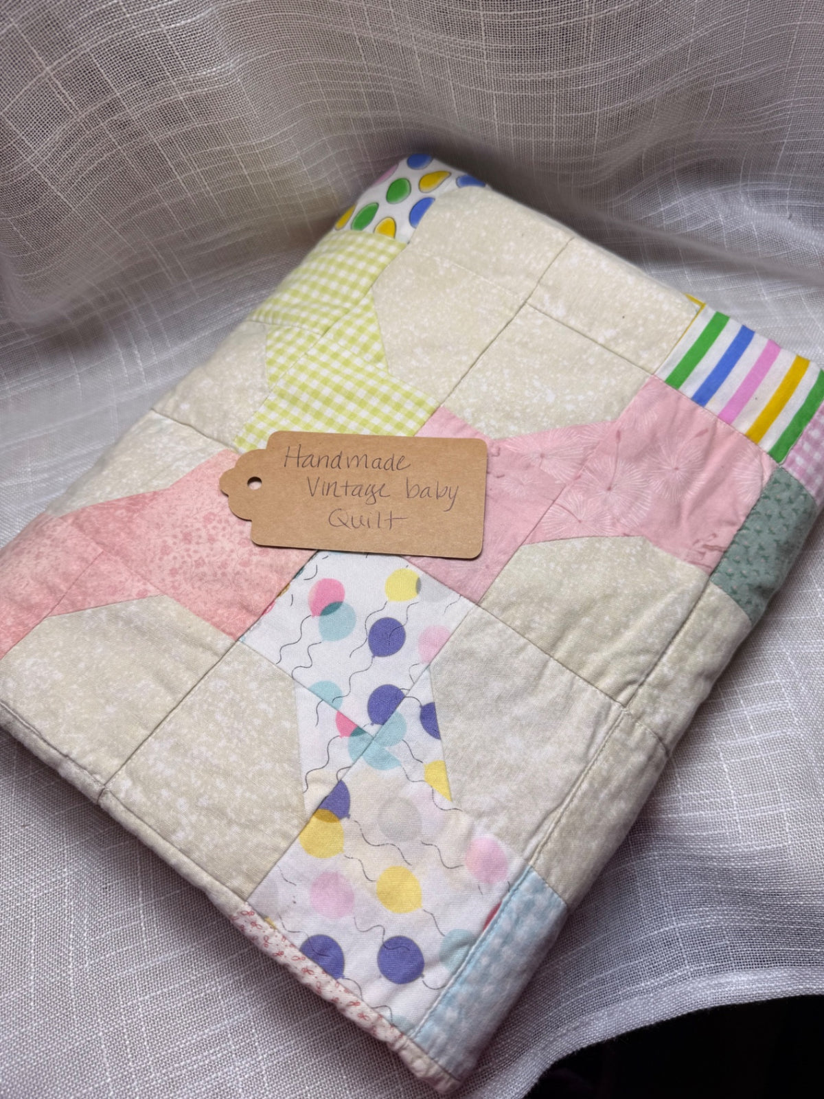 Handmade Vintage Patchwork Baby Quilt | Pastel Star Pattern & Paisley Backing