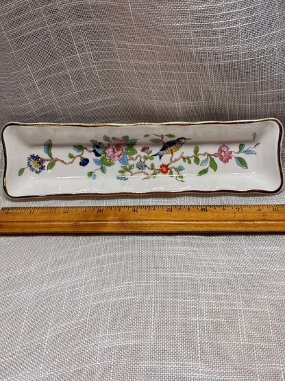 Vintage Aynsley "Pembroke" Bone China Pen Tray | English Floral & Bird Dish