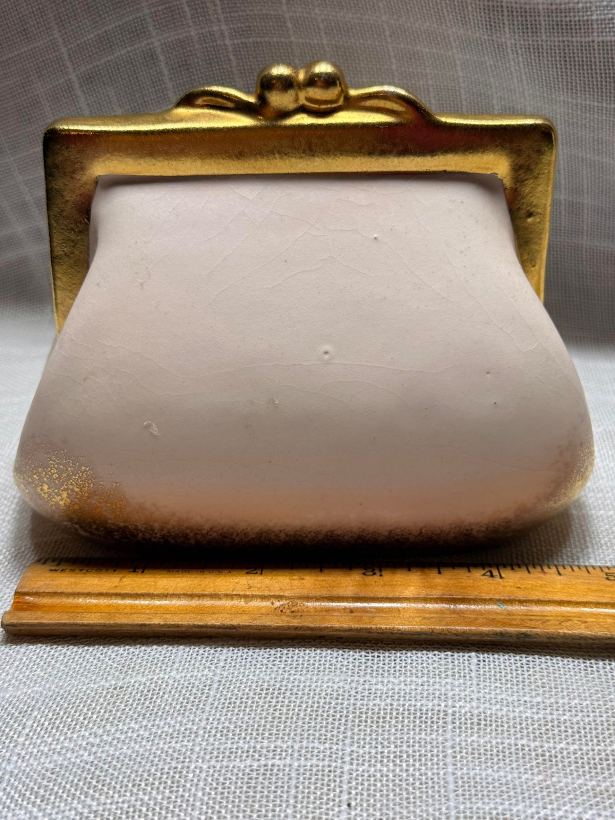 Vintage "Pin Money" Ceramic Purse Coin Bank | Hand-Painted Gold & Rhinestone Details