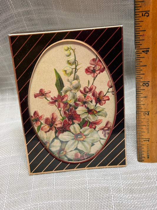 Vintage Art Deco Style Mini Picture Frame | Black Enamel & Gold Pinstripe