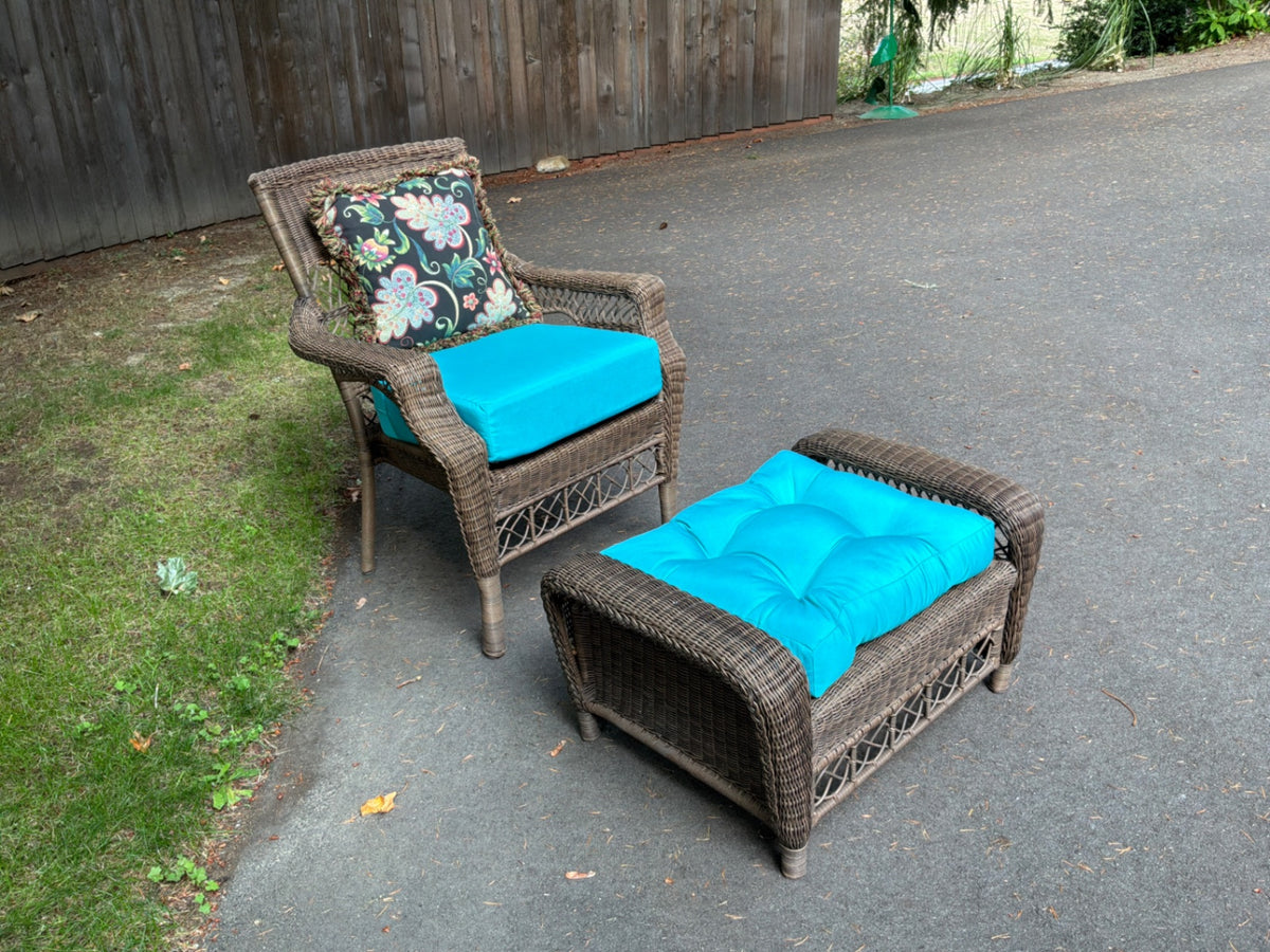 Indoor/outdoor wicker look chair and ottoman