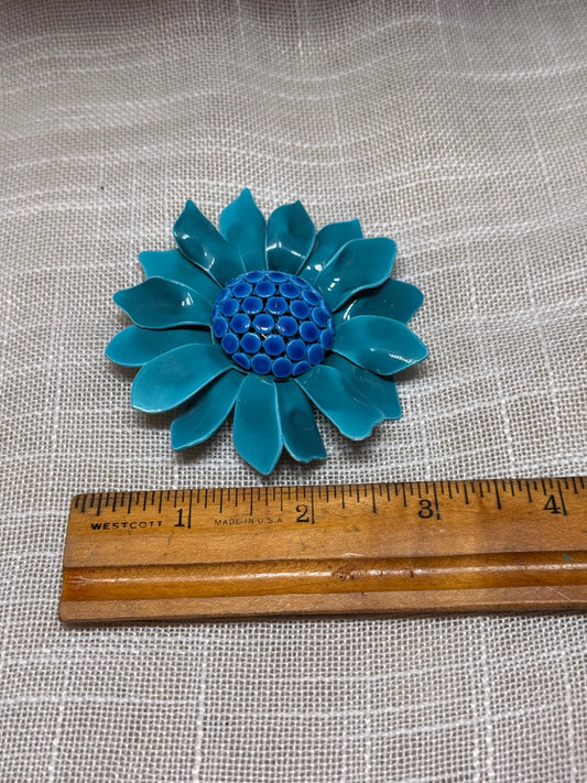 Vintage Mod Blue Enamel Daisy Flower Brooch | 1960s Retro Floral Pin